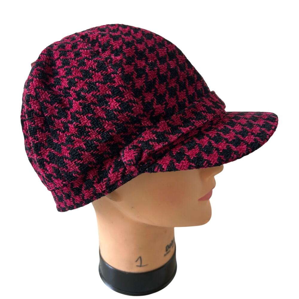 New Charter Club Pink & Black Houndstooth Newsboy Baker Boy grunge emo fall Hat